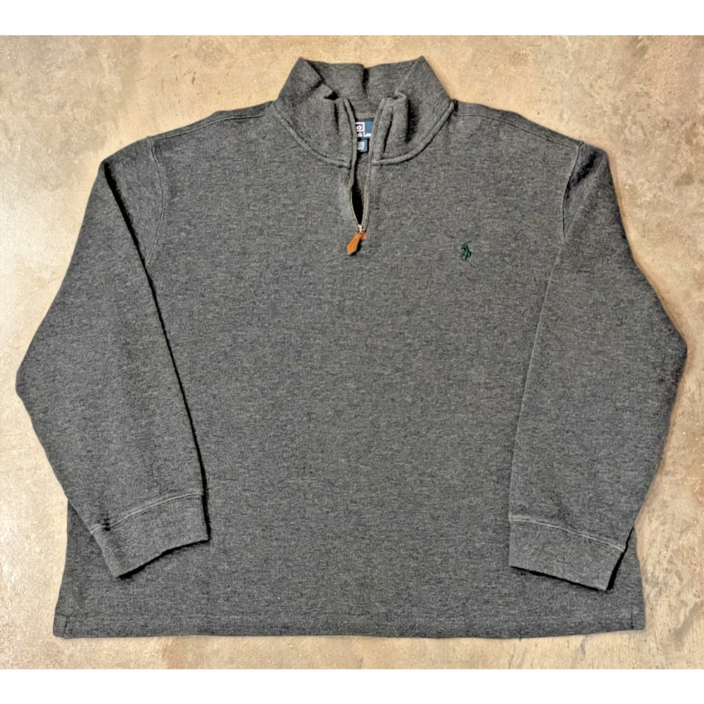 Polo Ralph Lauren Sweater Mens XXL Gray 1/4 Zip Cotton Knit Preppy Classic Y2K
